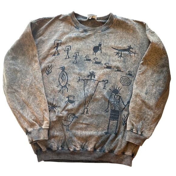 Vintage Coldwater Creek Tribal Petroglyph Sweatshirt Made in Canada - Picture 1 of 8